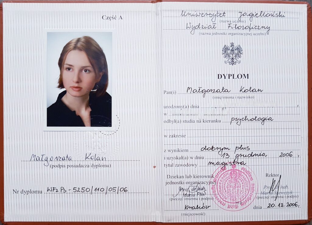 Dyplom Psychologia UJ